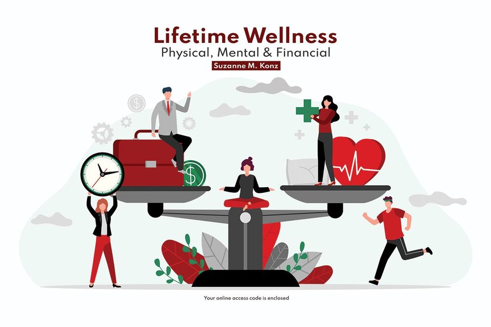 large scale with a person in the center balancing two other individuals on each side symbolizing time, money, and health